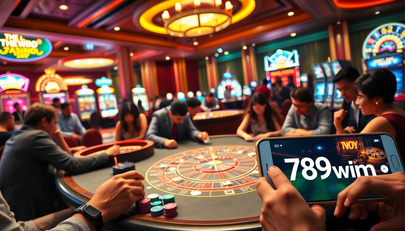 Experience the thrill of đăng nhập 789win with an exciting casino scene featuring poker chips, cards, and a roulette wheel.